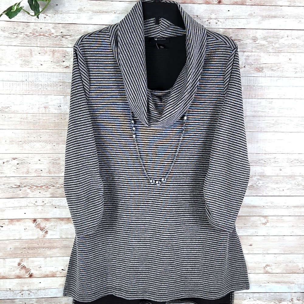 AB Studio,302,women's cowlneck, pullover, rusching sleeves, hi-lo hemline Sz XL.
